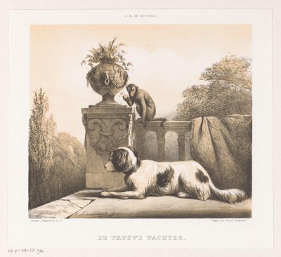 Hund und Affe auf der Terrasse von Arie Ketting de Koningh