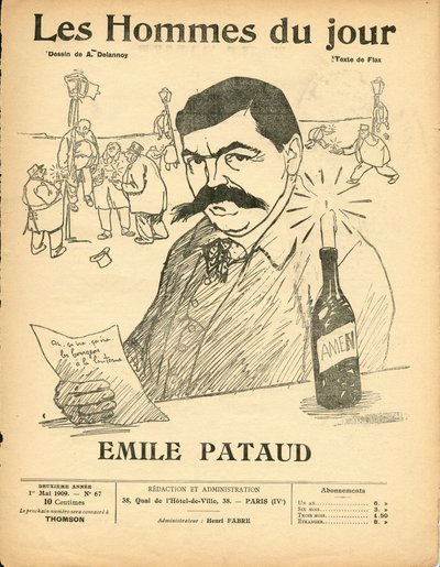 Titelblatt von „Les Hommes du jour“, Satirisch in Schwarz-Weiß von Aristide Delannoy