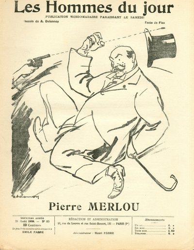 Cover von „Les Hommes du jour“, satirisch in Schwarz-Weiß von Aristide Delannoy