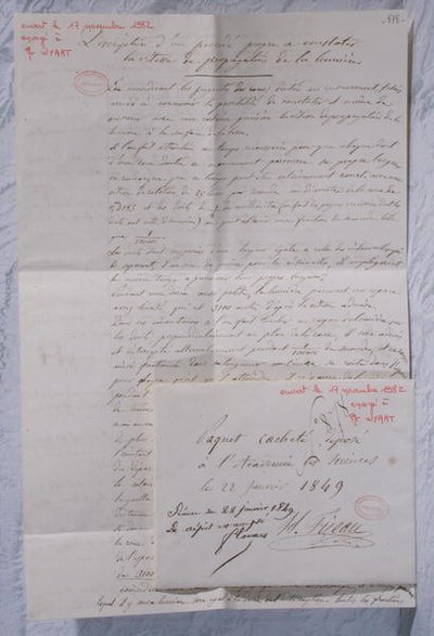 Brief, der Fizeaus Experimente zur Bestimmung der Lichtgeschwindigkeit beschreibt von Armand Hippolyte Louis Fizeau