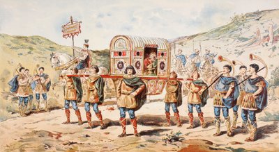Eine Adlige des 9. Jahrhunderts, getragen in einer Sänfte von vier Männern von Armand Jean Heins