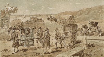 Sänfte, schwerer Wagen, Vinaigrette und Coupé, Österreichische Niederlande, 18. Jahrhundert von Armand Jean Heins