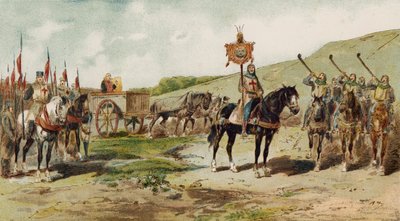 Kriegswagen und Lituus-Bläser, Zeit der Kreuzzüge, 11. Jahrhundert von Armand Jean Heins