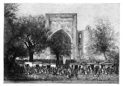 Eine Versammlung vor der Moschee in Buchara, Usbekistan, 1895 von Armand Kohl
