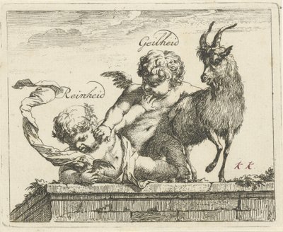 Kampf zwischen Reinheit und Wollust (Eine-und-vierzig Stücke, verschiedene Sinnbilder) von Arnold Houbraken