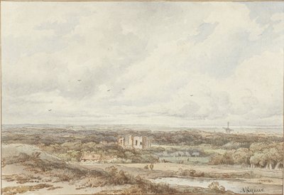 Ansicht von den Dünen auf die Ruine von Brederode von Arnoldus Johannes Eymer