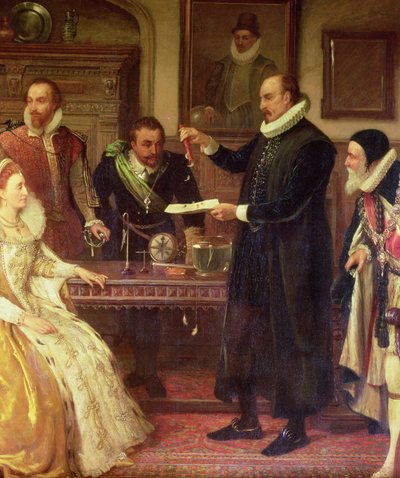 Dr. William Gilbert zeigt Königin Elizabeth I. sein Experiment (Detail) von Arthur Ackland Hunt