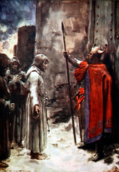 Heinrich IV. von Deutschland vor den Toren von Canossa, Italien, 1077, 1913 von Arthur C Michael