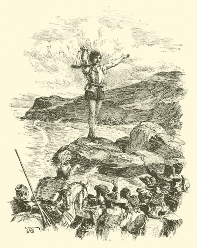 Die Abenteuer von Sir Artegall, Der Riese mit den Waagen (Gravur) von Arthur George Walker