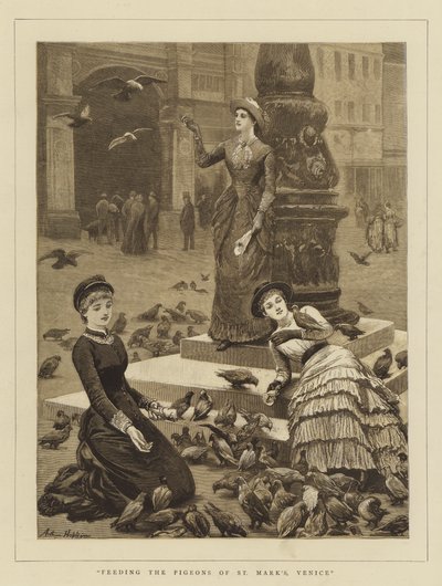 Taubenfütterung auf dem Markusplatz, Venedig von Arthur Hopkins