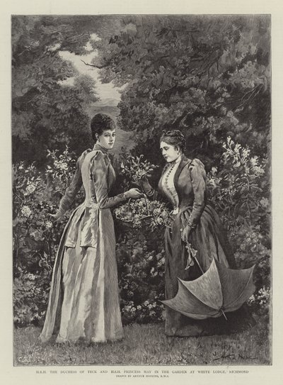 HRH die Herzogin von Teck und HSH Prinzessin May im Garten der White Lodge, Richmond von Arthur Hopkins