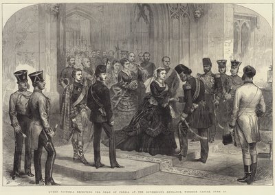 Königin Victoria empfängt den Schah von Persien am Eingang des Souveräns, Windsor Castle, 20. Juni von Arthur Hopkins