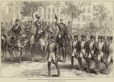 Parade in Madrid vor dem Prinzen von Wales und dem König von Spanien, die Guardia Civile marschiert vorbei von Arthur Hopkins
