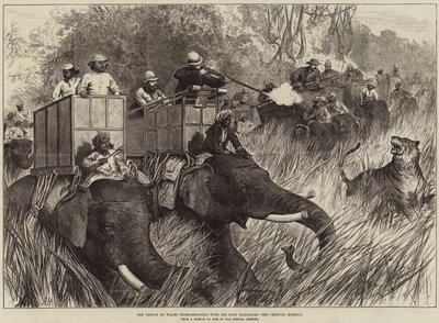 Der Prinz von Wales beim Tigerjagen mit Sir Jung Bahadoor, der kritische Moment von Arthur Hopkins