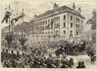 Der Besuch der Königin im East End, Ankunft Ihrer Majestät im Londoner Krankenhaus von Arthur Hopkins