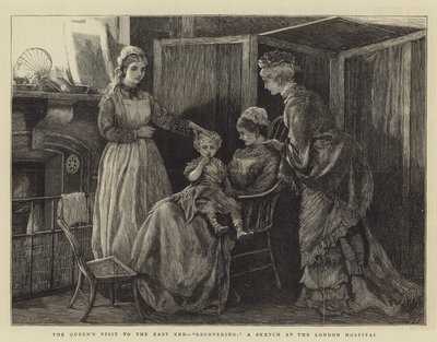 Der Besuch der Königin im East End, Genesung, eine Skizze im Londoner Krankenhaus von Arthur Hopkins