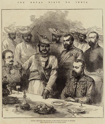 Der königliche Besuch in Indien, Scindia schlägt den Gesundheitswunsch des Prinzen von Wales in Gwalior vor von Arthur Hopkins