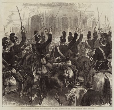 Der Krieg, Bayerische Leichte Dragoner passieren das Hauptquartier des Kronprinzen von Preußen in Ligny von Arthur Hopkins