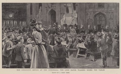 Das Kinderessen in der Guildhall, der Lord Mayor geht um die Tische von Arthur Kemp Tebby