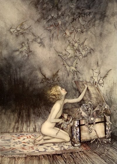 Ein plötzlicher Schwarm geflügelter Kreaturen strich an ihr vorbei, Illustration aus 