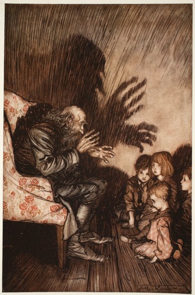 Er bevorzugte es, Freundschaften unter der aufstrebenden Generation zu schließen, mit der er bald große Beliebtheit erlangte., aus Rip Van Winkle von Washington Irving, veröffentlicht 1910 von Arthur Rackham