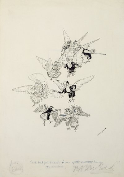 Einer der hübschesten Tänze, die du je gesehen hast, Illustration aus The Zankiwank and the Bletherwitch, von S.J. Adair Fitzgerald, veröffentlicht 1896 von Arthur Rackham