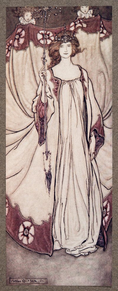 Königin Mab, die in den Gärten herrscht, aus Peter Pan in Kensington Gardens von J. M. Barrie, veröffentlicht 1906 von Arthur Rackham