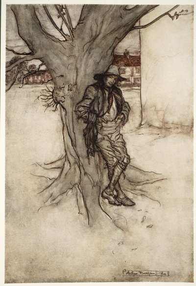 Rips Sohn, ein genaues Abbild von ihm selbst, als er den Berg hinaufging., aus Rip Van Winkle von Washington Irving, veröffentlicht 1910 von Arthur Rackham