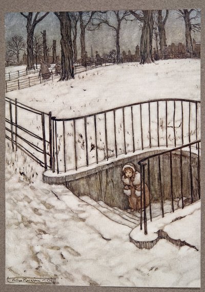 Sie rannte zum St. Govers Brunnen und versteckte sich (aus Peter Pan in Kensington Gardens von J. M. Barrie) von Arthur Rackham