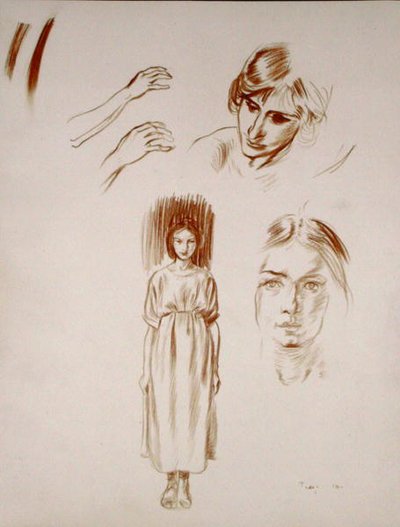 Studien einer Frau, von Gesichtern und Händen von Arthur Rackham