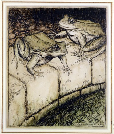 Die Frösche und der Brunnen, Illustration aus Äsops Fabeln, veröffentlicht 1912 von Arthur Rackham