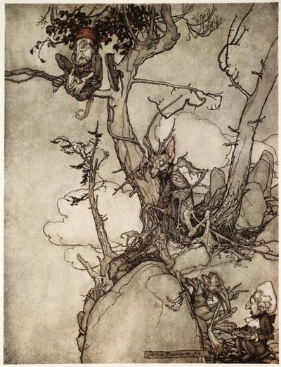 Die Kaatsberg- oder Catskill-Berge waren schon immer eine Region voller Fabeln., aus Rip Van Winkle von Washington Irving, veröffentlicht 1910 von Arthur Rackham