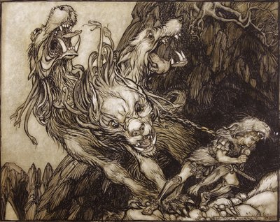 Die zwölfte Arbeit des Herkules, Illustration aus The Greek Heroes von B.G. Niebuhr, 1903 von Arthur Rackham