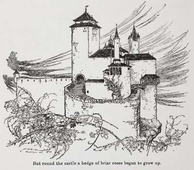 Das von Dornen umgebene Schloss aus Dornröschen von Arthur Rackham