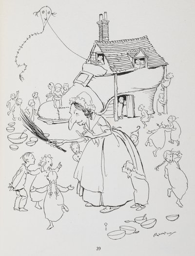 Es war eine alte Dame, die in einem Schuh lebte. Frau mit einem Schuhhaus und vielen Kindern von Arthur Rackham