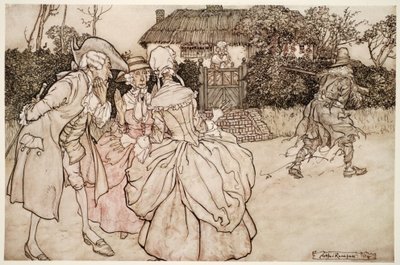 Sie starrten ihn alle mit gleicher Überraschung an und strichen sich unweigerlich über die Kinne (aus Rip Van Winkle von Washington Irving) von Arthur Rackham
