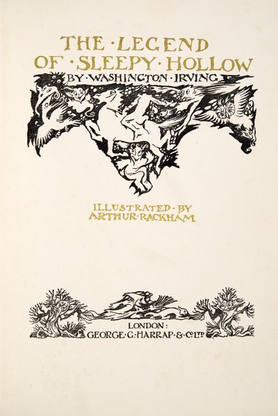 Titelseite, aus Die Legende von Sleepy Hollow von Washington Irving (1783 - 1859), veröffentlicht 1928 von Arthur Rackham