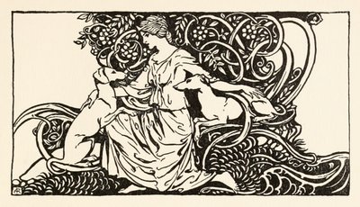 Tuiren mit Bran und Sceólan aus The Birth of Bran in Irish Fairy Tales von Arthur Rackham