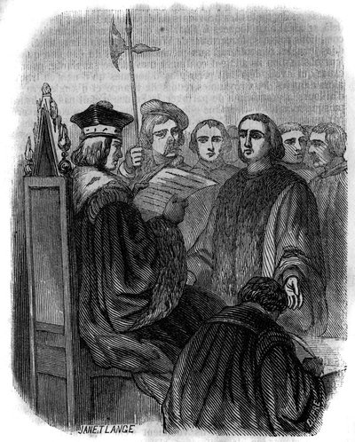 Urteil über Jacques Coeur, einen französischen Geschäftsmann, der 1451 wegen Verfehlungen verhaftet, zu Gefängnis verurteilt und dessen Eigentum konfisziert wurde von Artist Unknown
