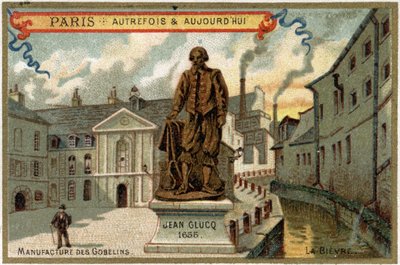 Herstellung von Gobelins in Paris. Statue von Jean Glucq, der den Färbeprozess nach Frankreich importierte. von Artist Unknown
