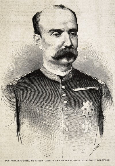PRIMO DE RIVERA, Fernando (1831-1921). Spanischer Militär und Politiker. Fernando Primo de Rivera, der im Dritten Carlistenkrieg kämpfte. Gravur. von Artist Unknown