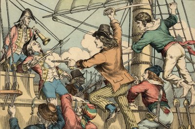 Robert Surcouf, französischer Seemann und Korsar, hier beim Entern des englischen Bootes "Triton" im Jahr 1796 von Artist Unknown
