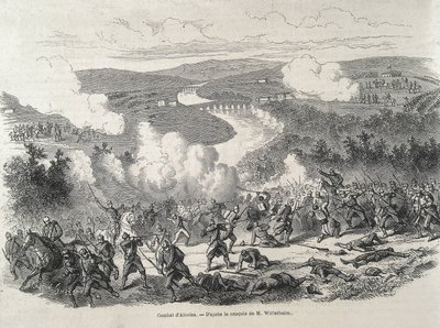 Spanien. Revolution von 1868. Schlacht von Alcolea (20. September), die zur Entthronung von Isabel II. führte. Gravur von Artist Unknown
