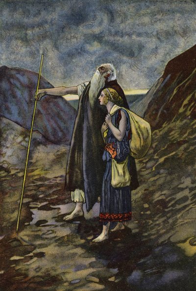 Der blinde Ödipus wird von seiner Tochter Antigone geführt von Artus Scheiner