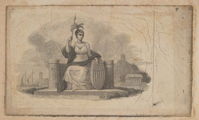 Banknotenvignette mit weiblicher Figur, die Amerika darstellt, ca. 1824-37 von Asher Brown Durand.