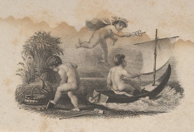 Banknoten-Vignette mit drei Putti, die Handel und Landwirtschaft symbolisieren, ca. 1824-37 von Asher Brown Durand.
