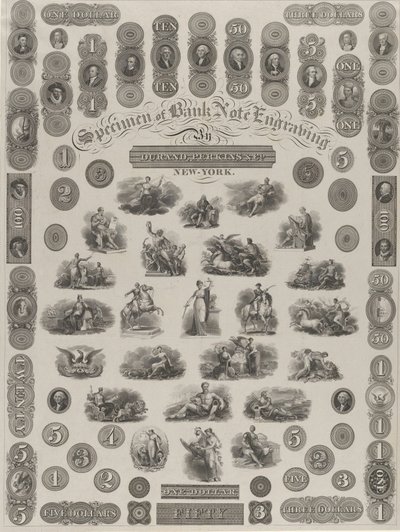 Musterblatt der Banknotengravur, ca. 1828 von Asher Brown Durand
