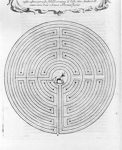 Das Labyrinth von Knossos, entworfen von Daedalus - In der Mitte ist der Minotaurus - „Turris Babel“ von Athanasius Kircher - Amsterdam von Athanasius Kircher
