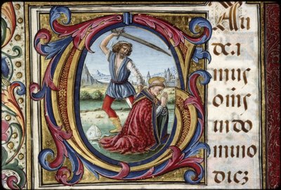 Missel de Thomas James: Detail einer Lettrine G: das Martyrium des heiligen Thomas Becket. von Attavante degli Attavanti