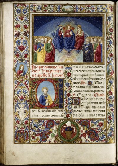 Missel de Thomas James: das himmlische Paradies, mit einer Lettrine, die den heiligen Petrus darstellt. von Attavante degli Attavanti